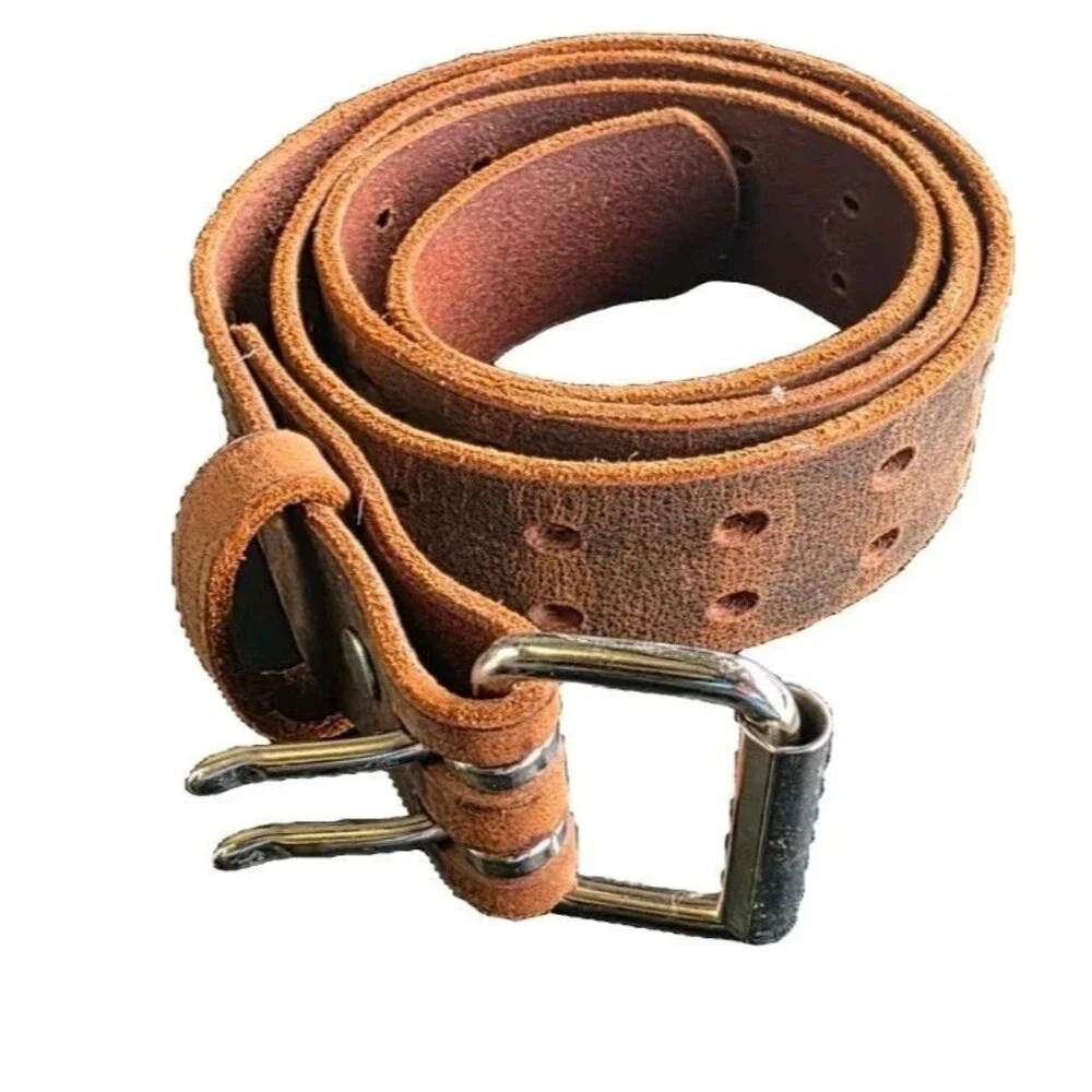 2 Hole Double Prong FULL GRAIN Thick Leather Heavy Duty Belt 1.5